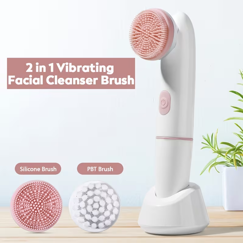 2-in-1 Electric Facial Cleansing Brush – Deep Pore Cleanser & Blackhead Remover Face Scrubber for Skincare