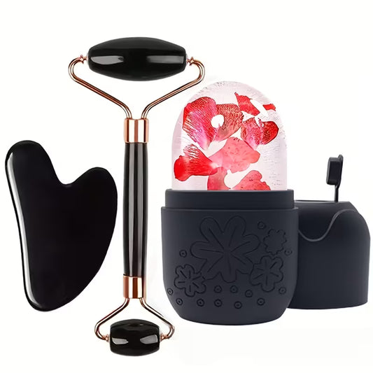 3PCS Facial Massage Tool Set – Ice Roller, Silicone Ice Stick & Gua Sha Board for Face & Body Skincare Massaging
