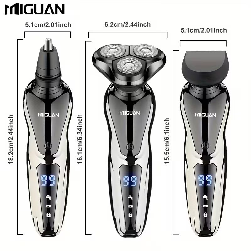 3-in-1 Electric Grooming Kit for Men – Beard Trimmer, Nose Hair Trimmer & Sideburn Shaver with Digital Display Rechargeable Travel Razor