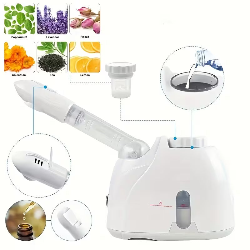 Facial Steamer with Adjustable Nozzle – Deep Cleansing Face Sauna with Essential Oil Box & Auto Shut-Off