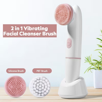 2-in-1 Electric Facial Cleansing Brush – Deep Pore Cleanser & Blackhead Remover Face Scrubber for Skincare