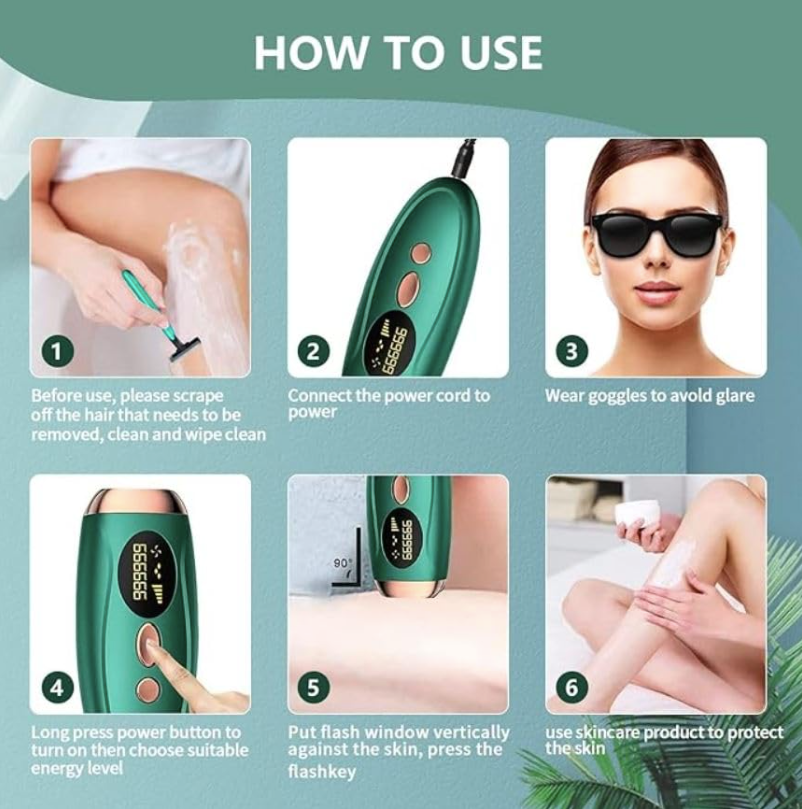 Portable IPL Laser Epilator 999999 Flashes - Painless, Permanent Hair Removal for Women’s Body and Bikini Line