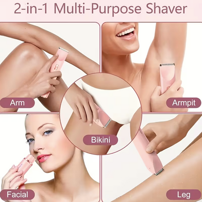 2-in-1 Women’s Electric Shaver & Hair Trimmer – Dual Head USB Rechargeable Bikini, Leg, Underarm & Facial Hair Remover (Pink)