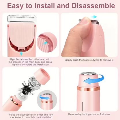 2-in-1 Women’s Electric Shaver & Hair Trimmer – Dual Head USB Rechargeable Bikini, Leg, Underarm & Facial Hair Remover (Pink)