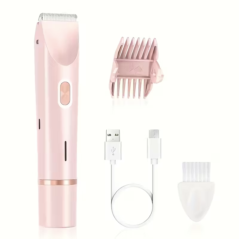 2-in-1 Women’s Electric Shaver & Hair Trimmer – Dual Head USB Rechargeable Bikini, Leg, Underarm & Facial Hair Remover (Pink)