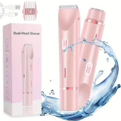 2-in-1 Women’s Electric Shaver & Hair Trimmer – Dual Head USB Rechargeable Bikini, Leg, Underarm & Facial Hair Remover (Pink)