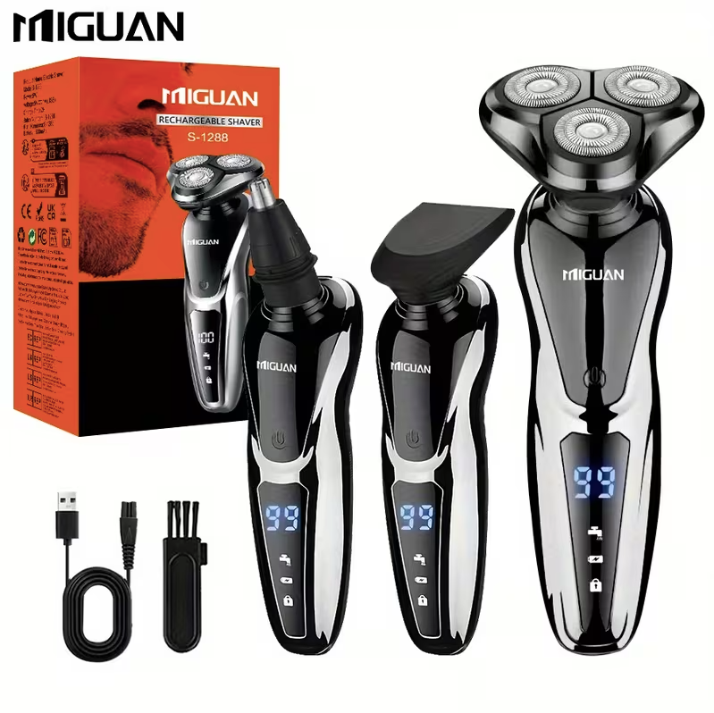 3-in-1 Electric Grooming Kit for Men – Beard Trimmer, Nose Hair Trimmer & Sideburn Shaver with Digital Display Rechargeable Travel Razor