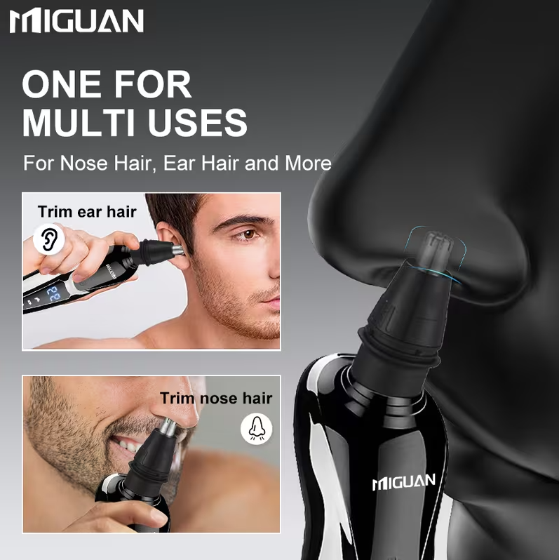3-in-1 Electric Grooming Kit for Men – Beard Trimmer, Nose Hair Trimmer & Sideburn Shaver with Digital Display Rechargeable Travel Razor