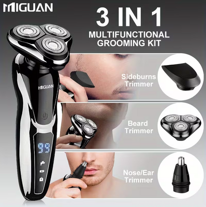 3-in-1 Electric Grooming Kit for Men – Beard Trimmer, Nose Hair Trimmer & Sideburn Shaver with Digital Display Rechargeable Travel Razor
