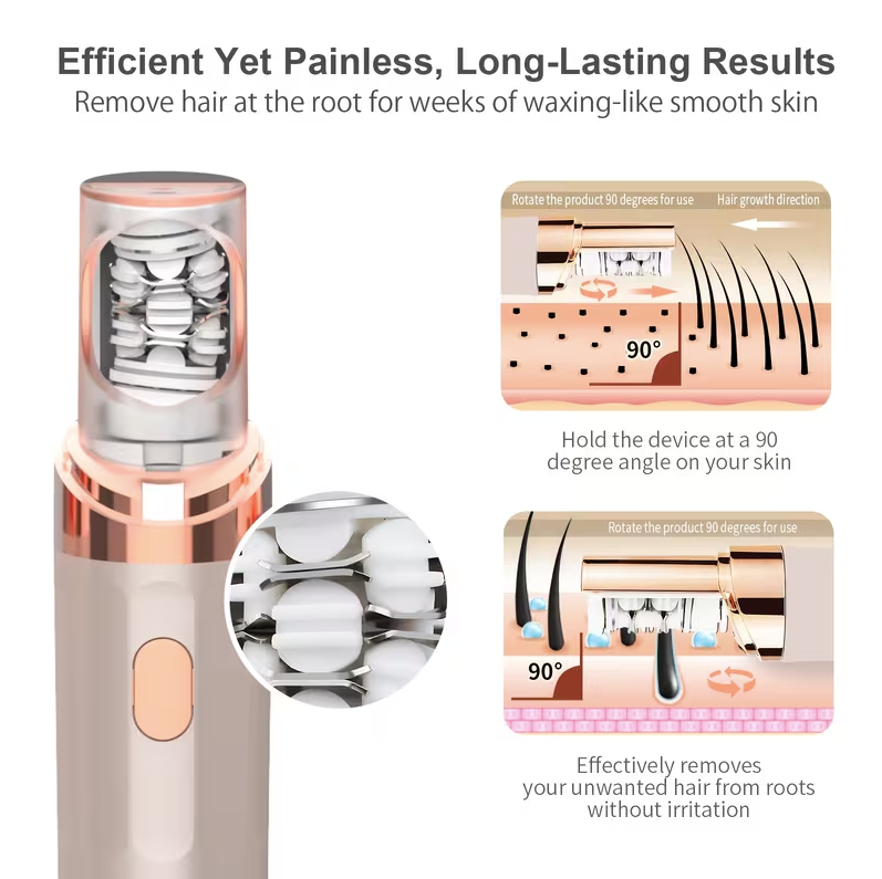 3-in-1 Women’s Epilator & Facial Hair Remover – LED Light, Cordless Rechargeable Eyebrow Trimmer & Electric Shaver