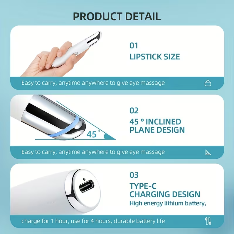 Heated Eye Massager Pen – Rechargeable Eye Lift Wand for Dark Circles, Puffy Eyes & Anti-Aging Skincare