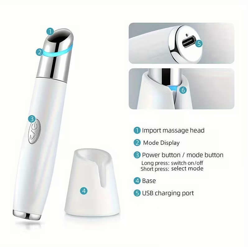 Heated Eye Massager Pen – Rechargeable Eye Lift Wand for Dark Circles, Puffy Eyes & Anti-Aging Skincare