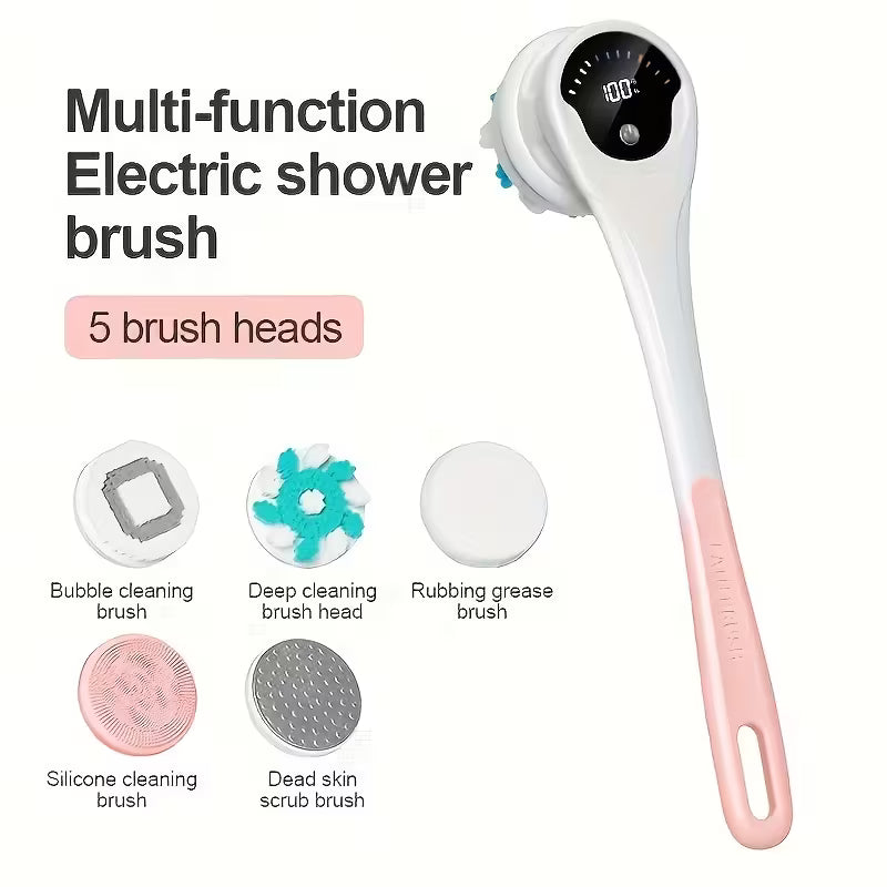 Electric Body Brush for Shower – 5-in-1 Rechargeable Back Scrubber, Deep Cleansing & Exfoliation Device